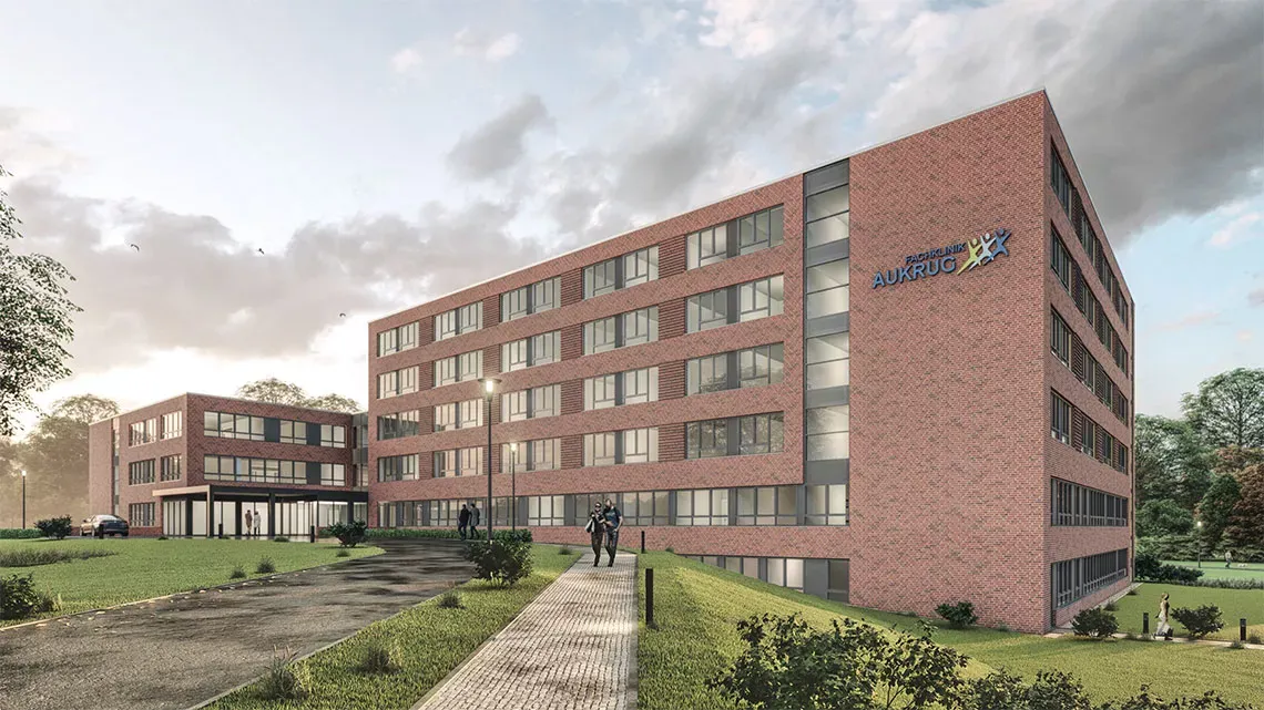 Visualisierungsskizze der neuen Reha-Klinik Aukrug der Deutschen Rentenversicherung Nord. Visualisierungsskizze der neuen Reha-Klinik Aukrug der Deutschen Rentenversicherung Nord.